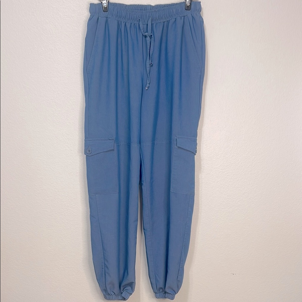 like an angel Blue Jogger Track Pants Elastic Waistband Size Medium EUC